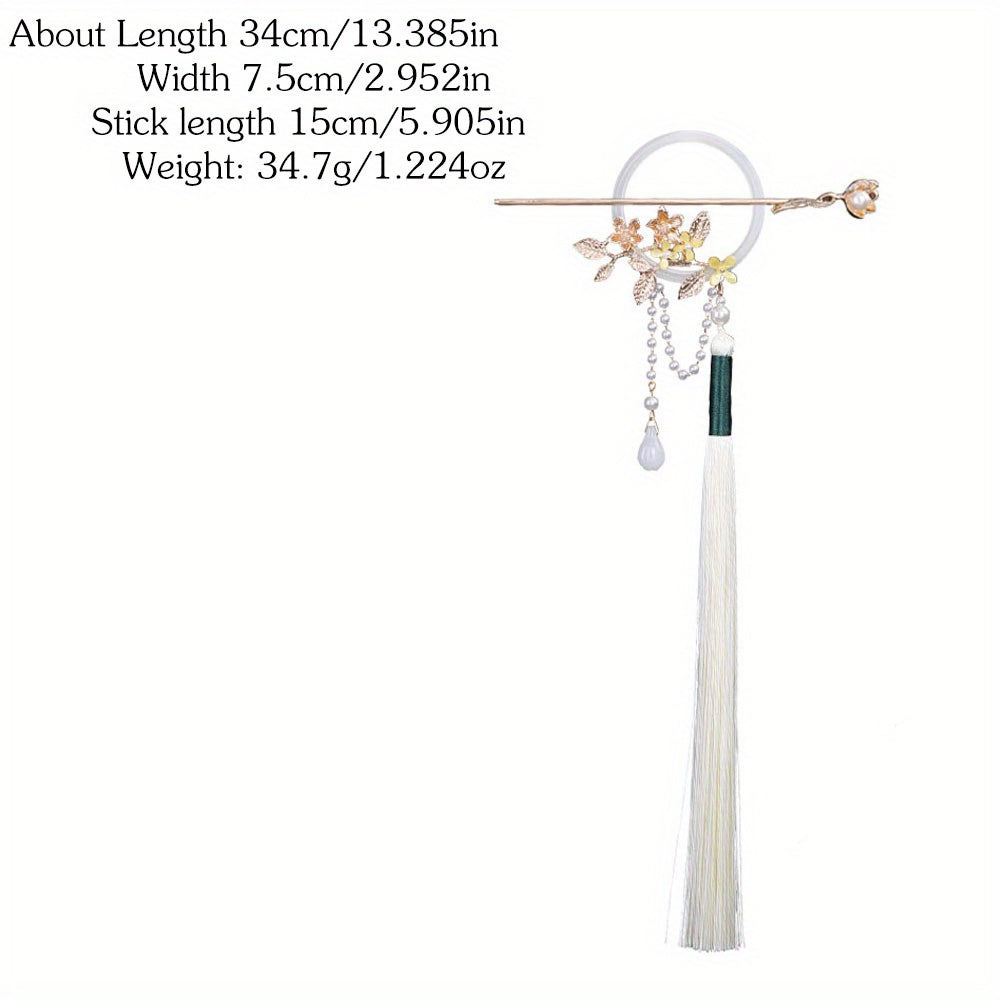 1pc Chinese Style Faux Pearl Decorative Hair Pin With Tassel Elegant Flower Leaf Hair Dish Trendy Hair Decoration For Women And daily uses