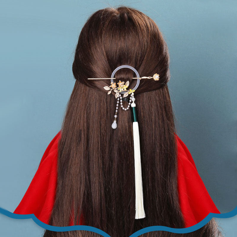 1pc Chinese Style Faux Pearl Decorative Hair Pin With Tassel Elegant Flower Leaf Hair Dish Trendy Hair Decoration For Women And daily uses