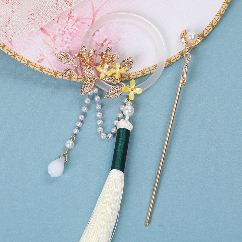 1pc Chinese Style Faux Pearl Decorative Hair Pin With Tassel Elegant Flower Leaf Hair Dish Trendy Hair Decoration For Women And daily uses