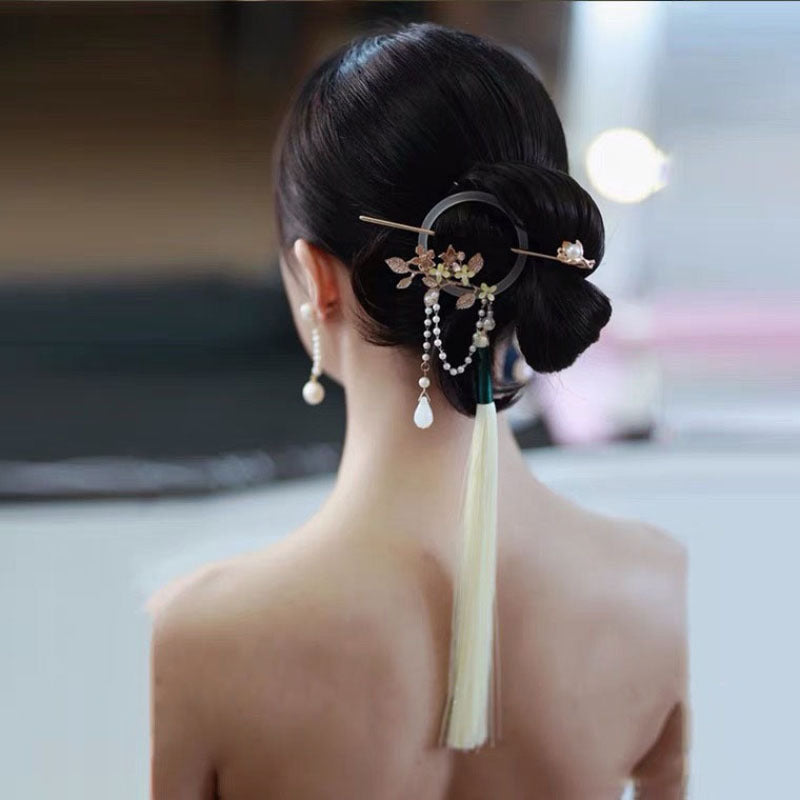 1pc Chinese Style Faux Pearl Decorative Hair Pin With Tassel Elegant Flower Leaf Hair Dish Trendy Hair Decoration For Women And daily uses