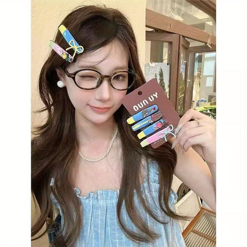 Women'S Korean Hair Clip - Pastel Pink, Blue, Yellow, Green, Purple, Red, - Secure one-word design for Everyday & Formal Hairstyles - Cute Hairpin for s & Women, Playful Hairpiece, Whimsical Hairpiece