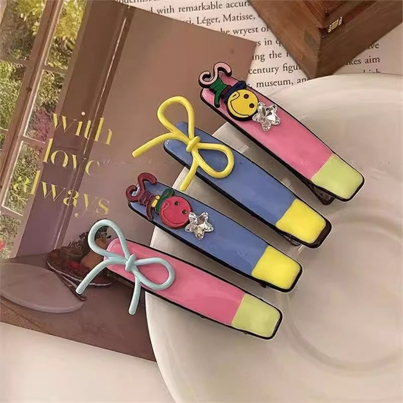 Women'S Korean Hair Clip - Pastel Pink, Blue, Yellow, Green, Purple, Red, - Secure one-word design for Everyday & Formal Hairstyles - Cute Hairpin for s & Women, Playful Hairpiece, Whimsical Hairpiece