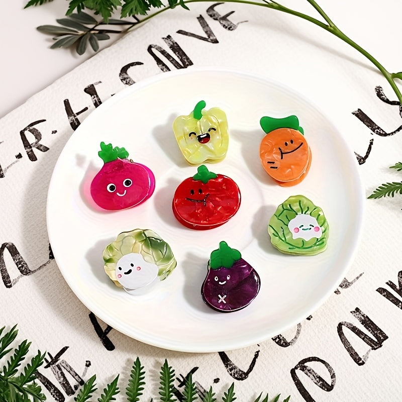 8pcs, Carrot Vegetable Tomato Small Hair Clip, Cute Cartoon Bangs Claw Clip, Instagram Multi-Style Side Clip, Fresh and Sweet Hair Accessory Headwear, Unique Design Hairpin, Novelty Fun Hair Clip, Suitable for Daily Styling, Party, Travel
