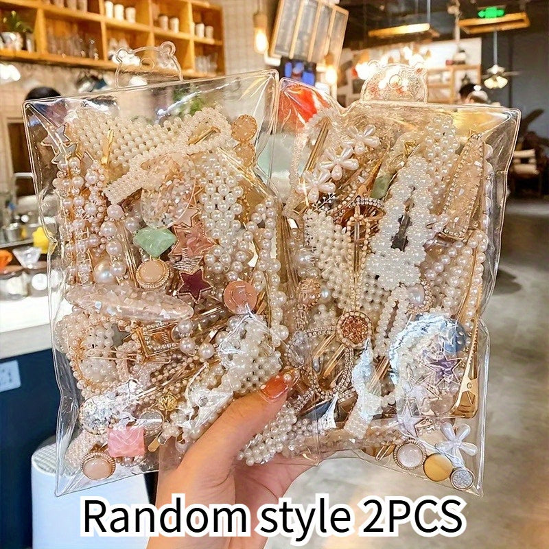 2pcs (random 48 styles) 's side Korean hairpin hairpin bangs edge clip back of the head straight clip, cute multi-style hairpin, suitable for Women's daily use