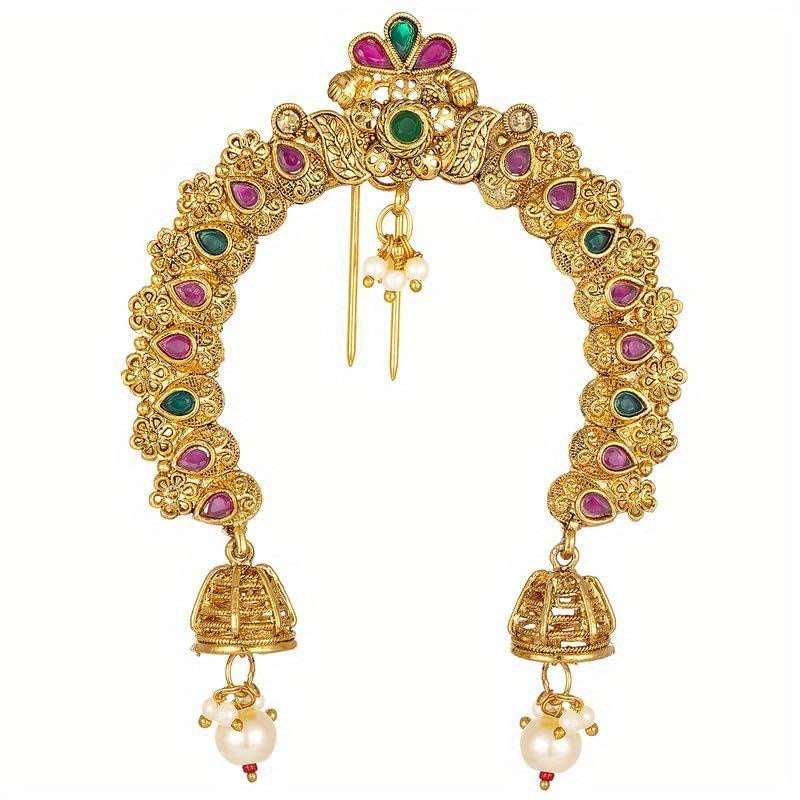 Aheli Indian Traditional Bollywood Ethnic Juda Pins with Pearl Jhumki Drops - Elegant Bridal Hair Accessories for Weddings, Engagements, and Cultural Events, Wedding Hair Accessories, Wedding Hairpiece, Ethnic Style, Intricate Design