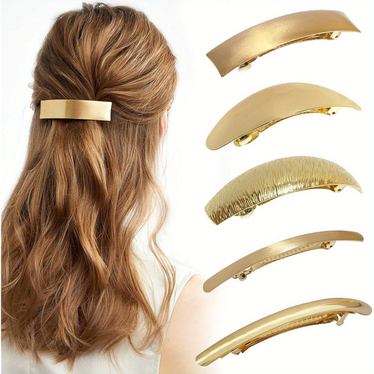 DeD Pack of 5 Women Hair Clips Metal Hair Pins Simple Retro Large Hair Barrettes French Clip Barrettes for Women Lady( Golden), Hair Styling, Hair Accessories, Classic Design, Vintage Hair Clips, Highquality Metal, Durable Hairpins, Decorative Clips,