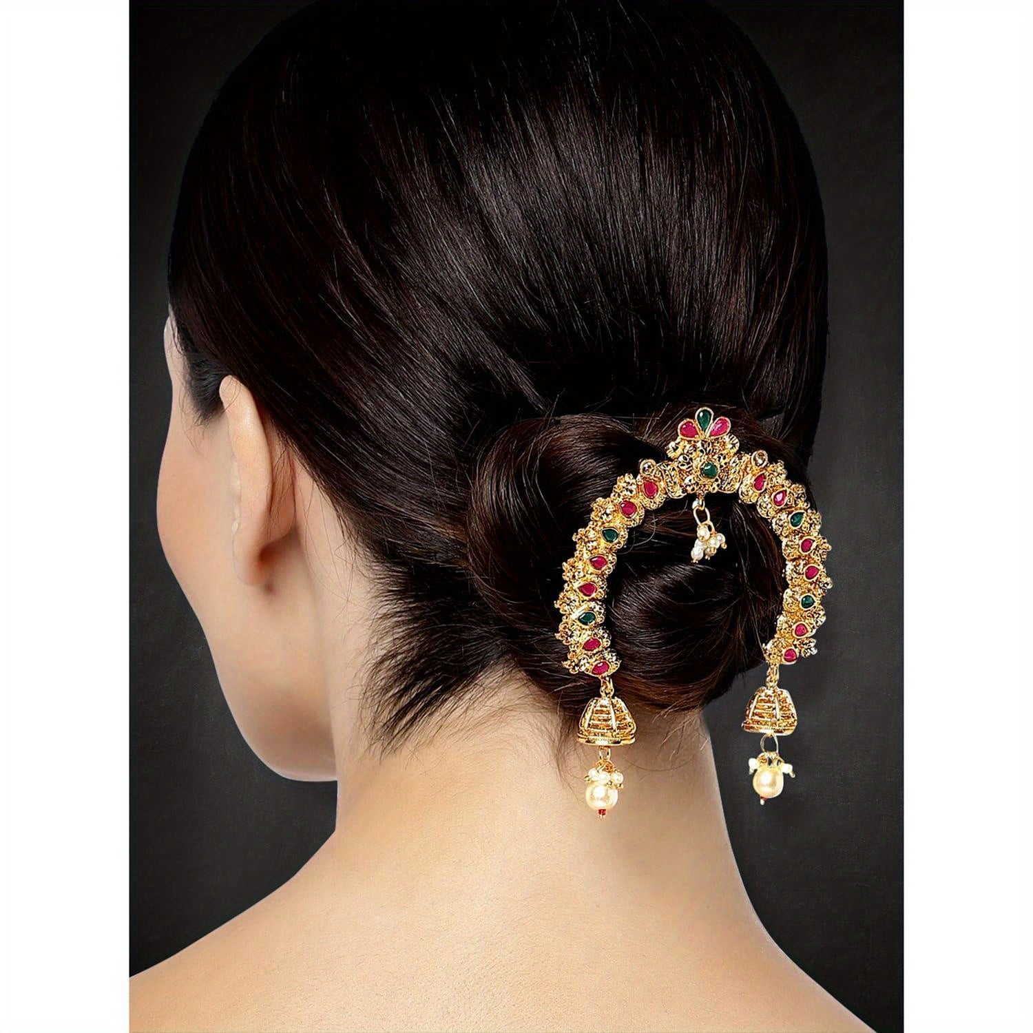 Aheli Indian Traditional Bollywood Ethnic Juda Pins with Pearl Jhumki Drops - Elegant Bridal Hair Accessories for Weddings, Engagements, and Cultural Events, Wedding Hair Accessories, Wedding Hairpiece, Ethnic Style, Intricate Design
