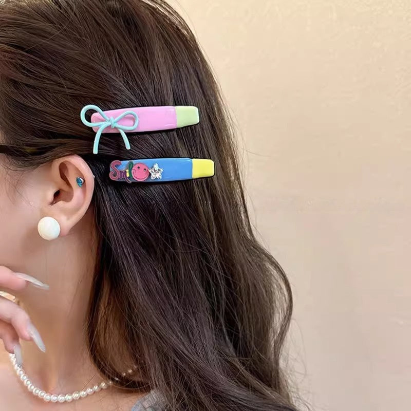 Women'S Korean Hair Clip - Pastel Pink, Blue, Yellow, Green, Purple, Red, - Secure one-word design for Everyday & Formal Hairstyles - Cute Hairpin for s & Women, Playful Hairpiece, Whimsical Hairpiece