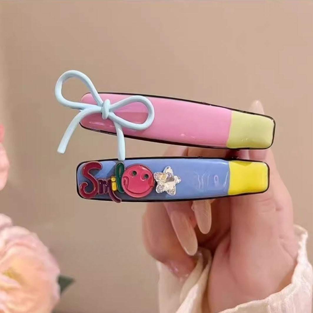Women'S Korean Hair Clip - Pastel Pink, Blue, Yellow, Green, Purple, Red, - Secure one-word design for Everyday & Formal Hairstyles - Cute Hairpin for s & Women, Playful Hairpiece, Whimsical Hairpiece