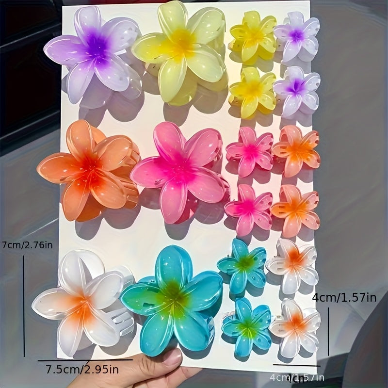 18pcs Egg Flower Hairpins, Six Large Twelve Small Gradient Candy Color Flowers, Fashionable Holiday Style - Suitable for Photography And Daily Use, Back Combed Ponytail Shark Clip Hair Accessories