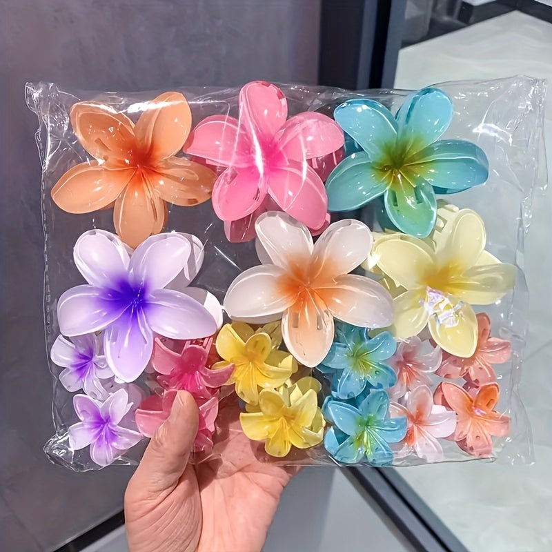 18pcs Egg Flower Hairpins, Six Large Twelve Small Gradient Candy Color Flowers, Fashionable Holiday Style - Suitable for Photography And Daily Use, Back Combed Ponytail Shark Clip Hair Accessories