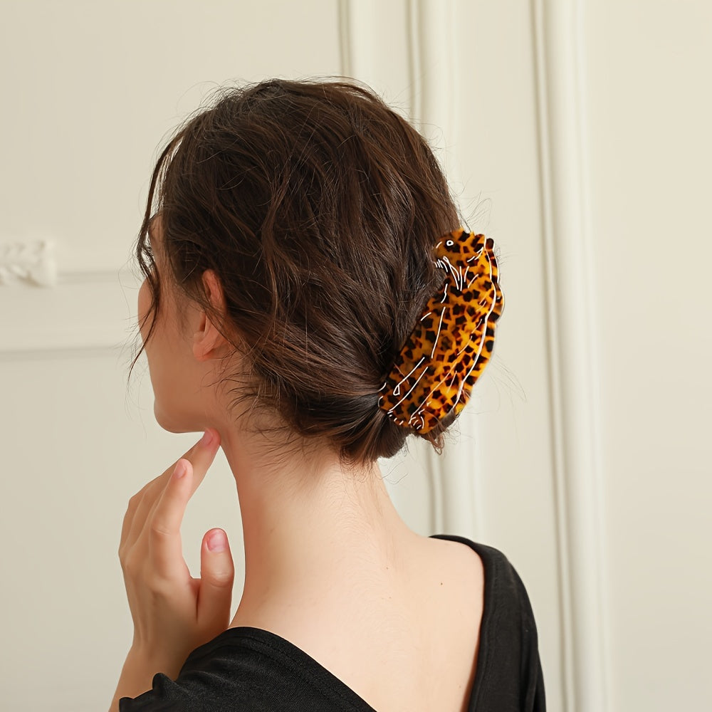 [OUWEINA Leopard Hair Clip] OUWEINA Handmade Acetate Leopard Print Hair Clip | Minimalist Rectangular Animal Design, Vibrant Orange & Black Spotted Pattern, Durable & Lightweight for Women's Hairstyles