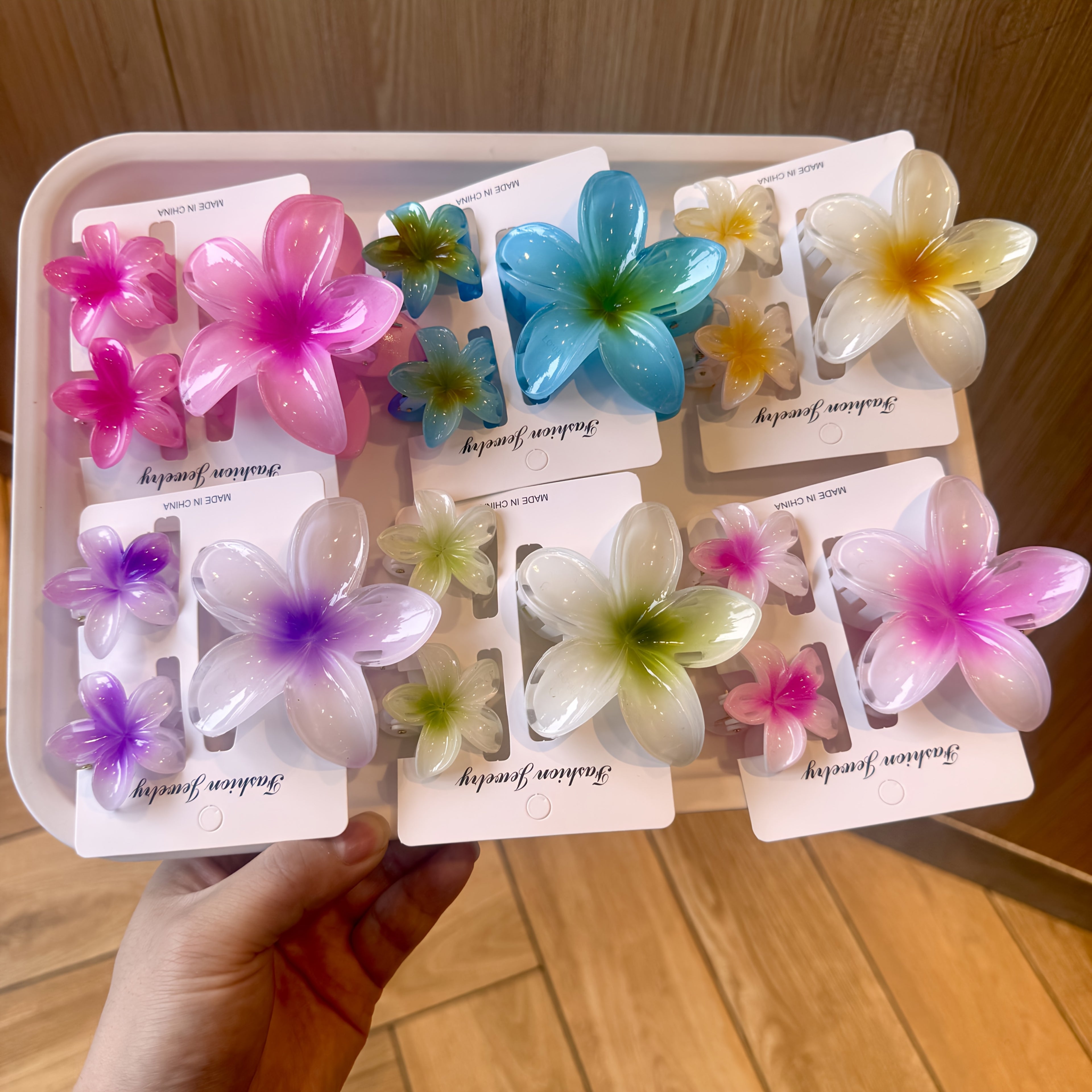 [Hawaiian Hibiscus Hair Clips] 18pcs Colorful Hawaiian Hibiscus Flower Hair Clips Set - Light Gradient, Durable Plastic, Sweet & Cute Women's Beach Vacation Accessories for Outings and Festivals