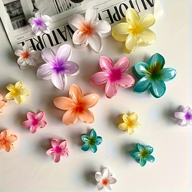 18pcs Egg Flower Hairpins, Six Large Twelve Small Gradient Candy Color Flowers, Fashionable Holiday Style - Suitable for Photography And Daily Use, Back Combed Ponytail Shark Clip Hair Accessories