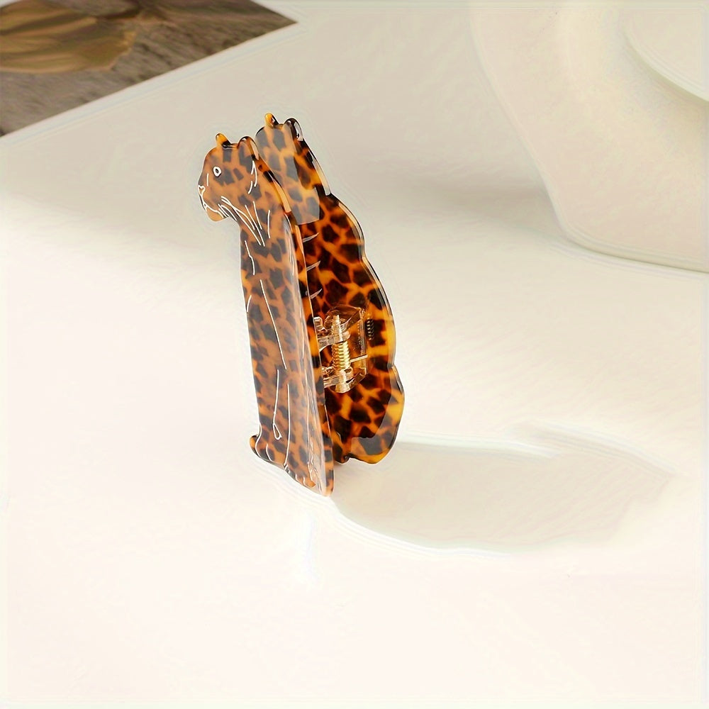 [OUWEINA Leopard Hair Clip] OUWEINA Handmade Acetate Leopard Print Hair Clip | Minimalist Rectangular Animal Design, Vibrant Orange & Black Spotted Pattern, Durable & Lightweight for Women's Hairstyles