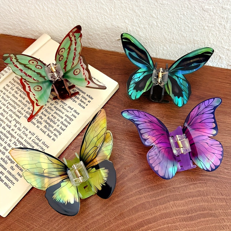 [Cute Butterfly Barrettes] 4pcs Colorized Butterfly Barrettes for Women | Acrylic Hairpin Set, Cute Accessories for Thick Hair