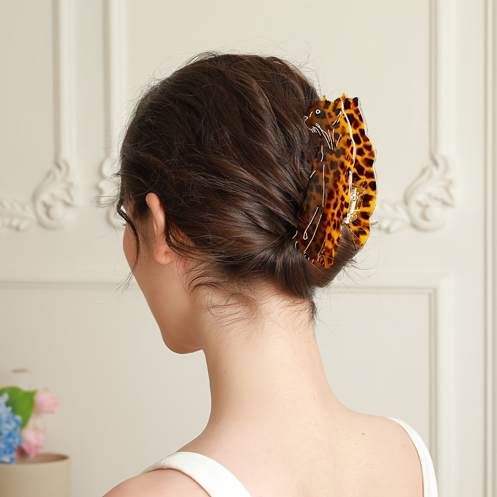 [OUWEINA Leopard Hair Clip] OUWEINA Handmade Acetate Leopard Print Hair Clip | Minimalist Rectangular Animal Design, Vibrant Orange & Black Spotted Pattern, Durable & Lightweight for Women's Hairstyles