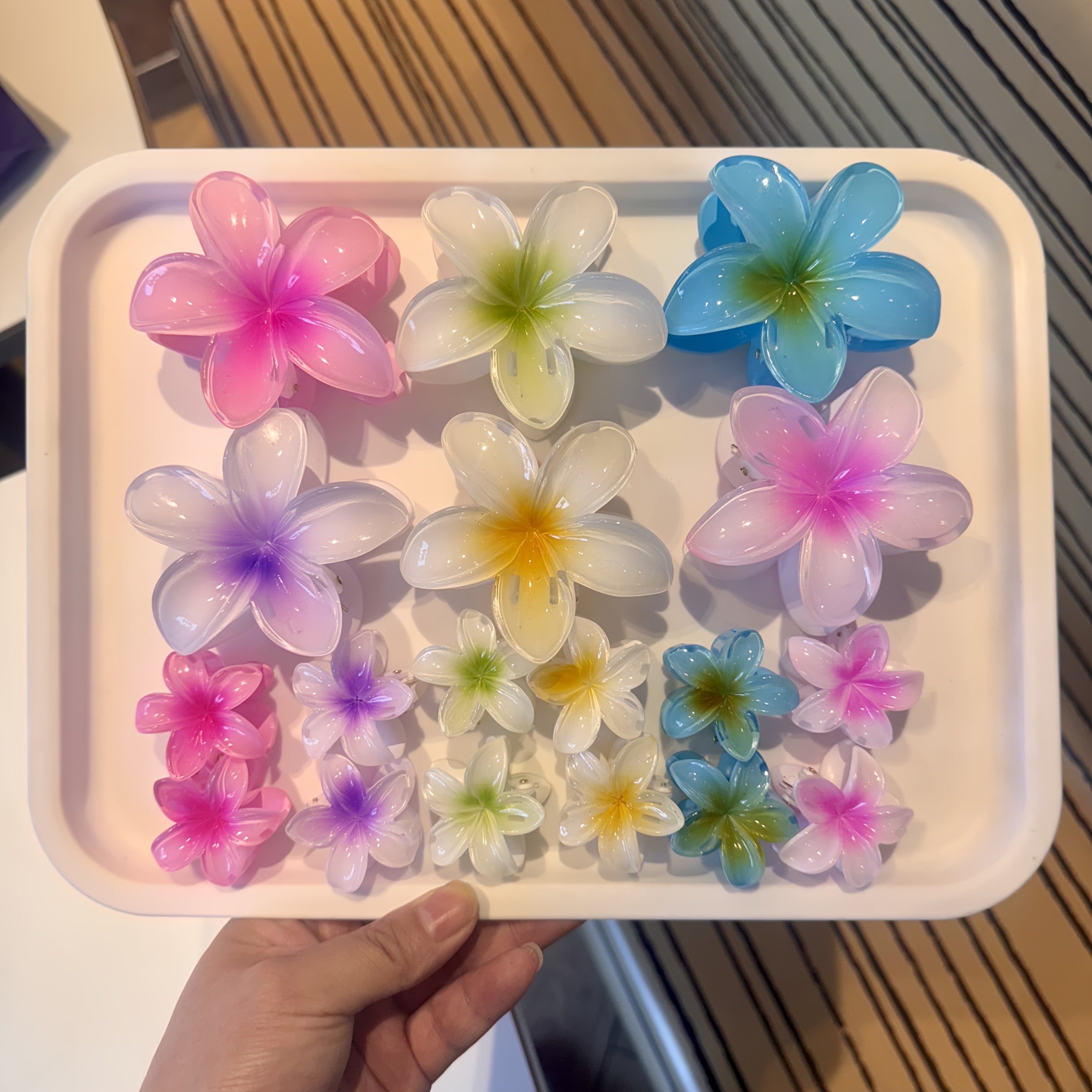 [Hawaiian Hibiscus Hair Clips] 18pcs Colorful Hawaiian Hibiscus Flower Hair Clips Set - Light Gradient, Durable Plastic, Sweet & Cute Women's Beach Vacation Accessories for Outings and Festivals