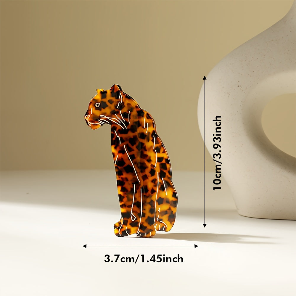 [OUWEINA Leopard Hair Clip] OUWEINA Handmade Acetate Leopard Print Hair Clip | Minimalist Rectangular Animal Design, Vibrant Orange & Black Spotted Pattern, Durable & Lightweight for Women's Hairstyles
