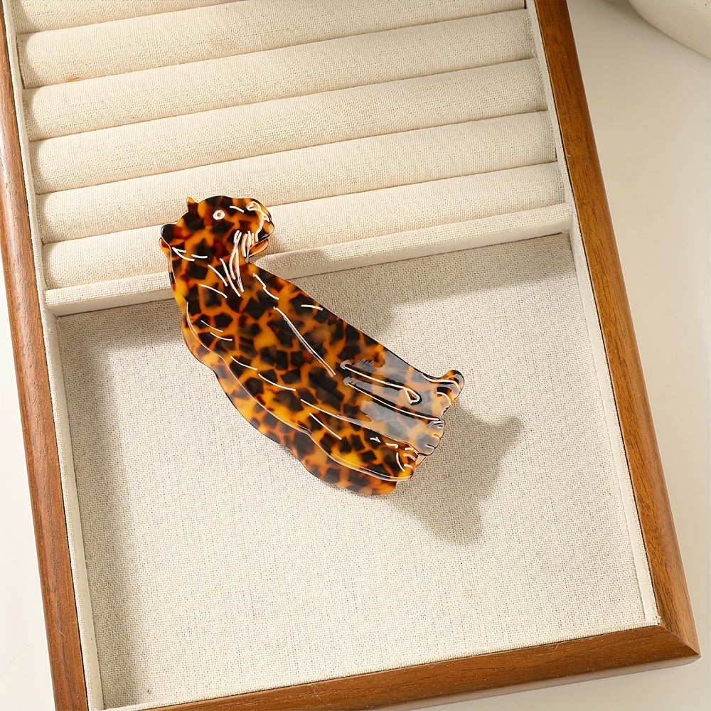[OUWEINA Leopard Hair Clip] OUWEINA Handmade Acetate Leopard Print Hair Clip | Minimalist Rectangular Animal Design, Vibrant Orange & Black Spotted Pattern, Durable & Lightweight for Women's Hairstyles
