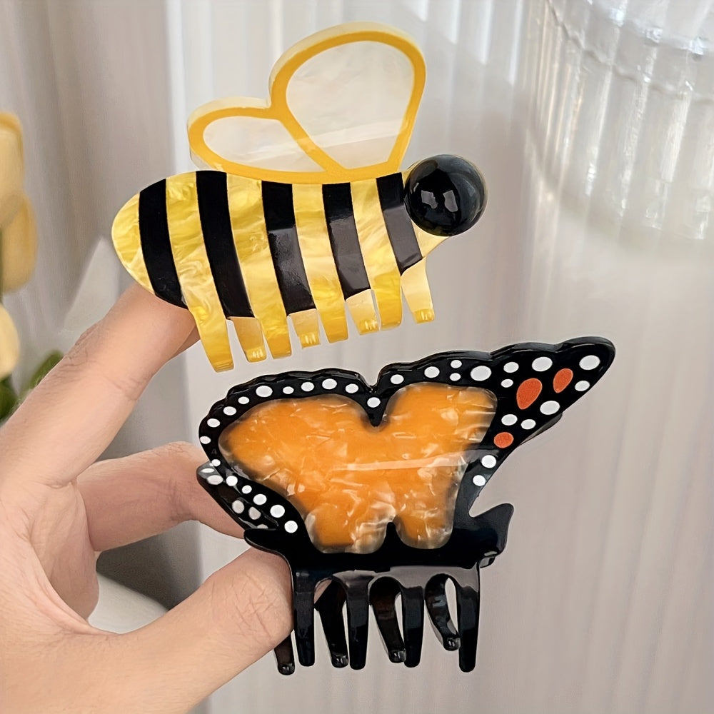 [Cute Hair Clip] 2pcs Summer Cute Butterfly Hair Clip, Cartoon Bee Claw Clip | Vacation Style Medium Shark Clip, Back of the Head Hairpin, Suitable for Daily Style and Party, Travel, Women, Princess, Gift Giving
