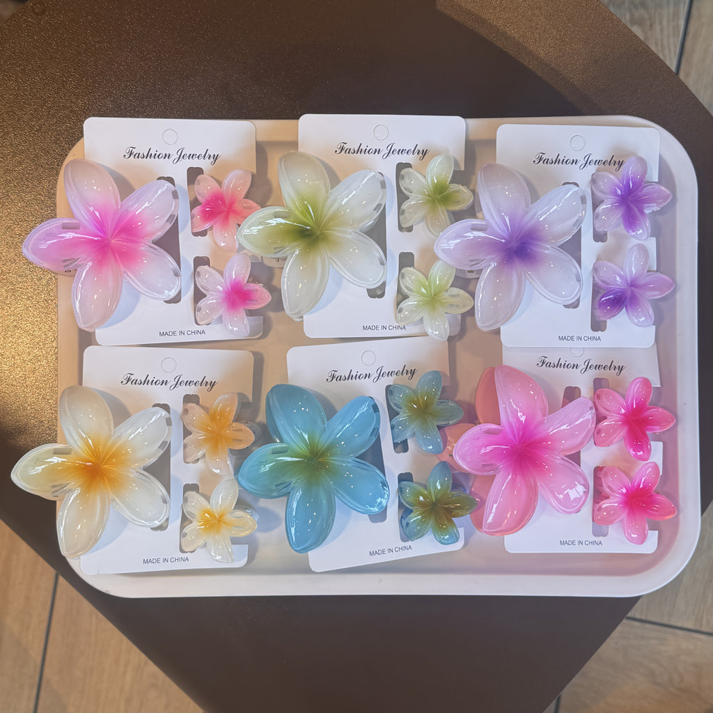 [Hawaiian Hibiscus Hair Clips] 18pcs Colorful Hawaiian Hibiscus Flower Hair Clips Set - Light Gradient, Durable Plastic, Sweet & Cute Women's Beach Vacation Accessories for Outings and Festivals