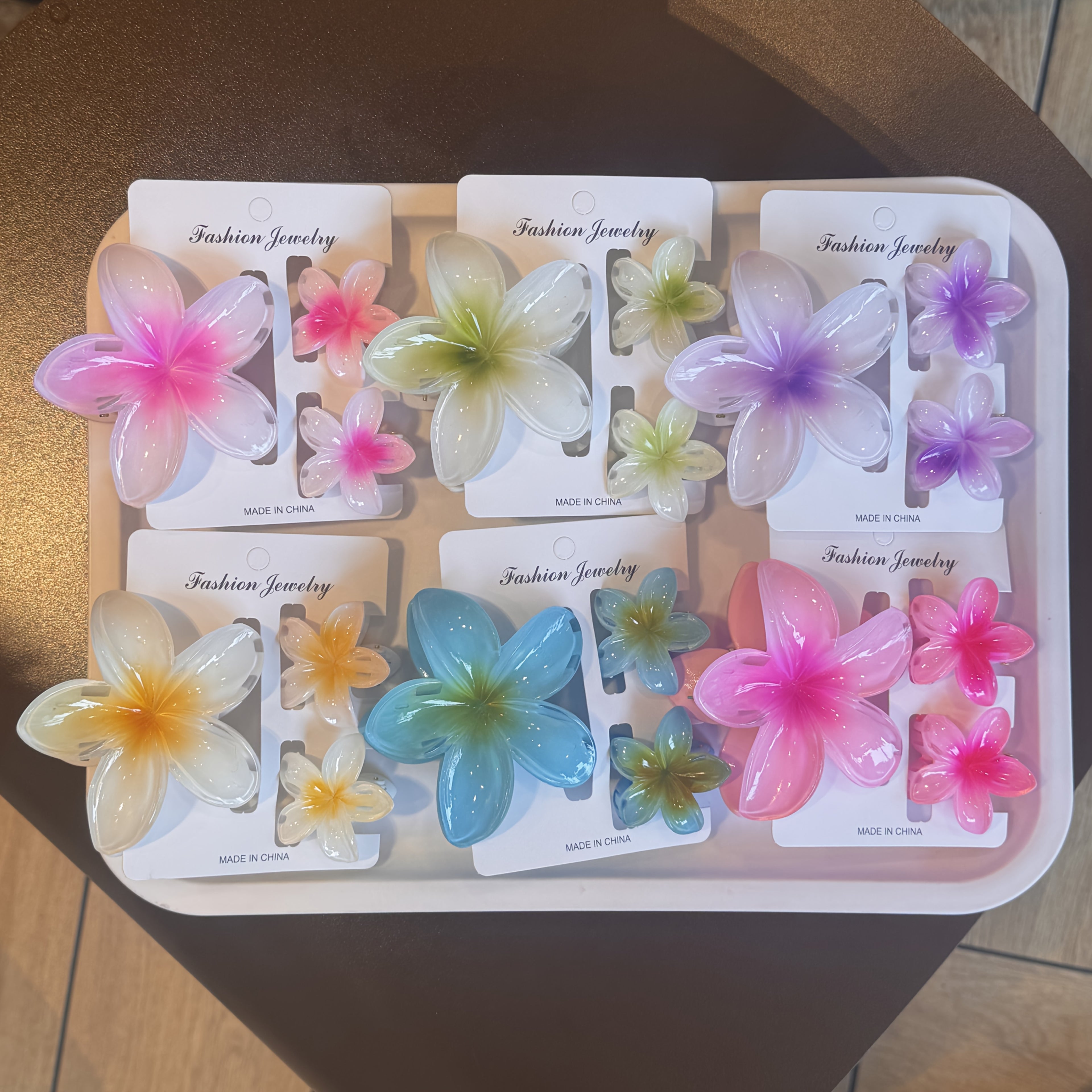 [Hawaiian Hibiscus Hair Clips] 18pcs Colorful Hawaiian Hibiscus Flower Hair Clips Set - Light Gradient, Durable Plastic, Sweet & Cute Women's Beach Vacation Accessories for Outings and Festivals
