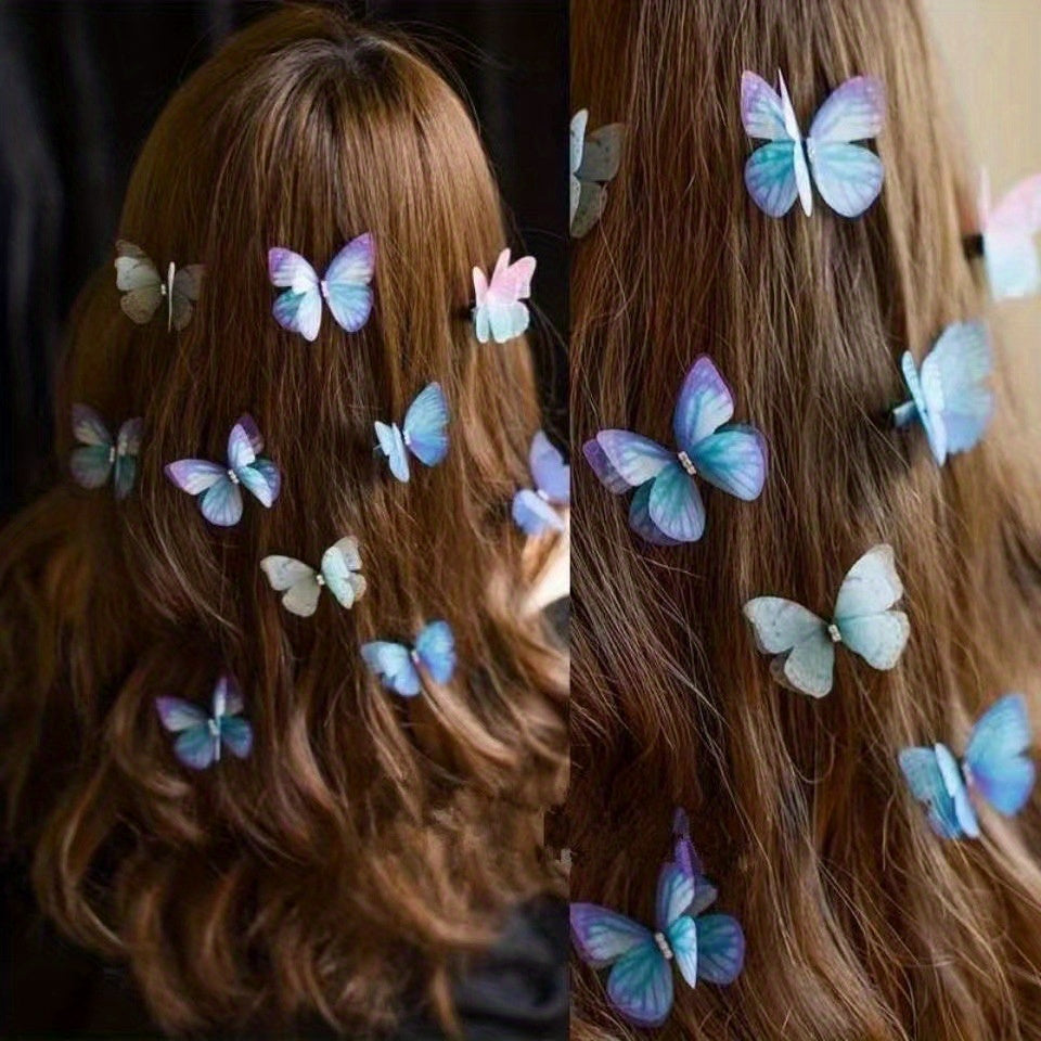 100pcs of Mixed Rhinestone Butterfly Hair Clip Non-Slip Duck Bill Clip Side Clip Vintage Hair Clip Gradient Color Hair Accessories