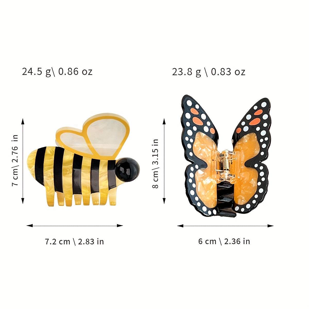 [Cute Hair Clip] 2pcs Summer Cute Butterfly Hair Clip, Cartoon Bee Claw Clip | Vacation Style Medium Shark Clip, Back of the Head Hairpin, Suitable for Daily Style and Party, Travel, Women, Princess, Gift Giving