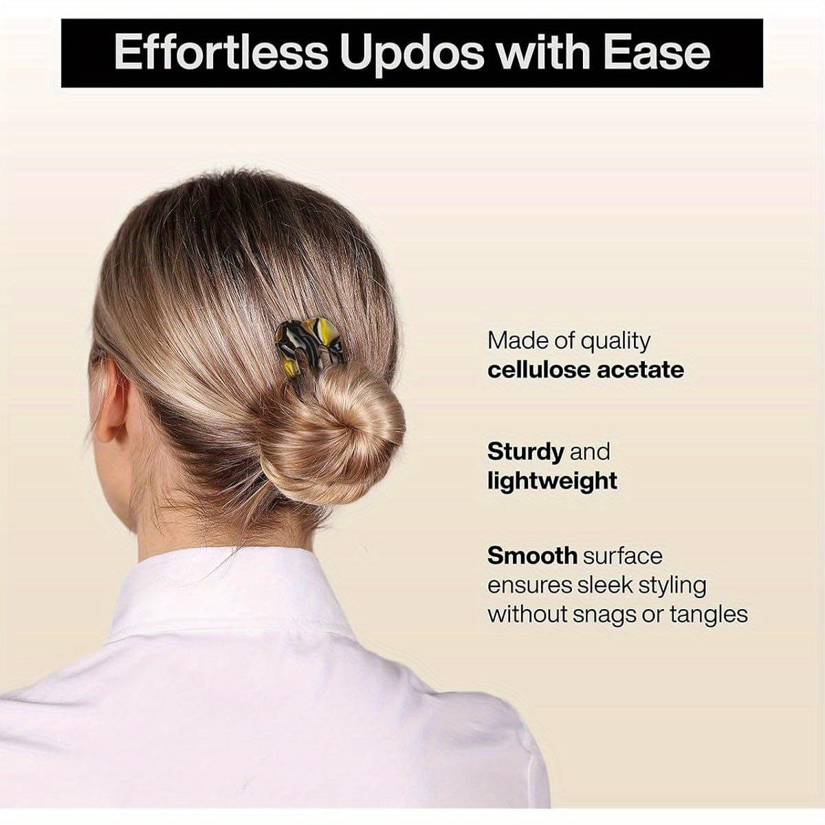 2pcs Large 3-Prong French Hair Pins for Women - Heavy Duty U-Shaped Hair Clips with Secure Hold, Tortoise Shell & Brown Elegant Design, Lightweight Cellulose Acetate Updo Hair Sticks for Thick/Thin Hair, Wedding, Bun, Chignon, Twist - Ideal Gift (1.7"