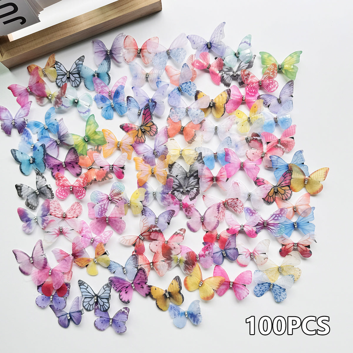 100pcs of Mixed Rhinestone Butterfly Hair Clip Non-Slip Duck Bill Clip Side Clip Vintage Hair Clip Gradient Color Hair Accessories
