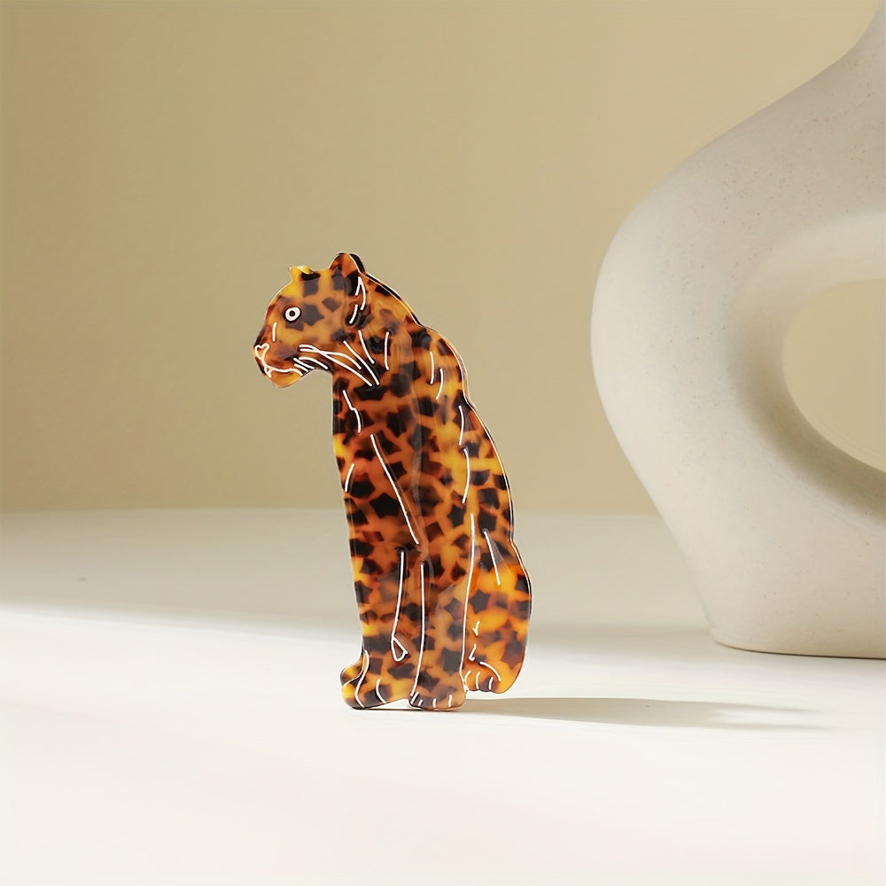 [OUWEINA Leopard Hair Clip] OUWEINA Handmade Acetate Leopard Print Hair Clip | Minimalist Rectangular Animal Design, Vibrant Orange & Black Spotted Pattern, Durable & Lightweight for Women's Hairstyles