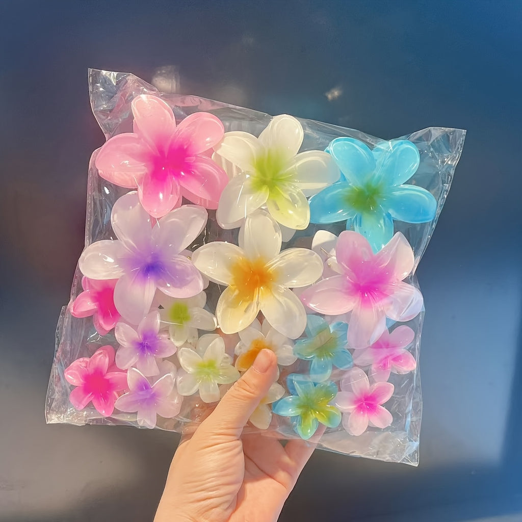 [Hawaiian Hibiscus Hair Clips] 18pcs Colorful Hawaiian Hibiscus Flower Hair Clips Set - Light Gradient, Durable Plastic, Sweet & Cute Women's Beach Vacation Accessories for Outings and Festivals