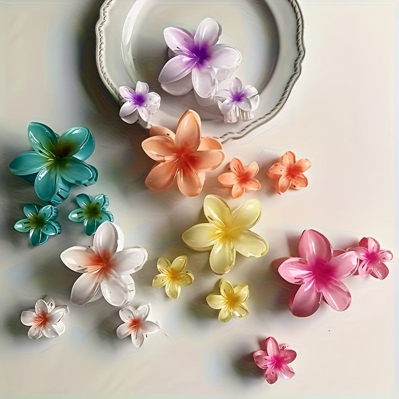 18pcs Egg Flower Hairpins, Six Large Twelve Small Gradient Candy Color Flowers, Fashionable Holiday Style - Suitable for Photography And Daily Use, Back Combed Ponytail Shark Clip Hair Accessories