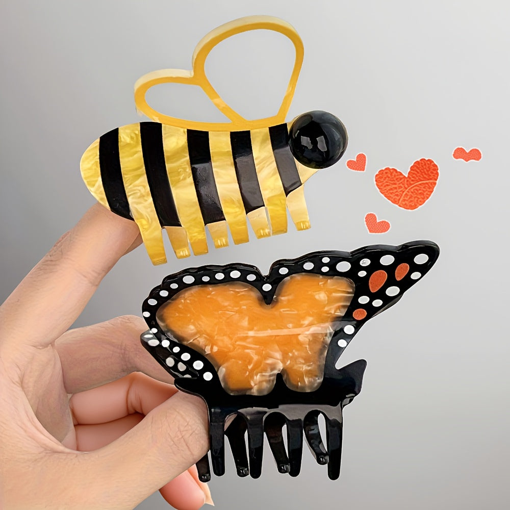 [Cute Hair Clip] 2pcs Summer Cute Butterfly Hair Clip, Cartoon Bee Claw Clip | Vacation Style Medium Shark Clip, Back of the Head Hairpin, Suitable for Daily Style and Party, Travel, Women, Princess, Gift Giving