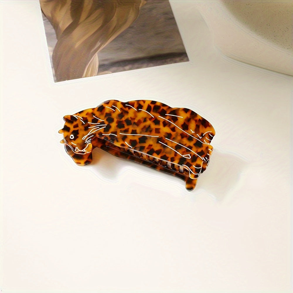 [OUWEINA Leopard Hair Clip] OUWEINA Handmade Acetate Leopard Print Hair Clip | Minimalist Rectangular Animal Design, Vibrant Orange & Black Spotted Pattern, Durable & Lightweight for Women's Hairstyles