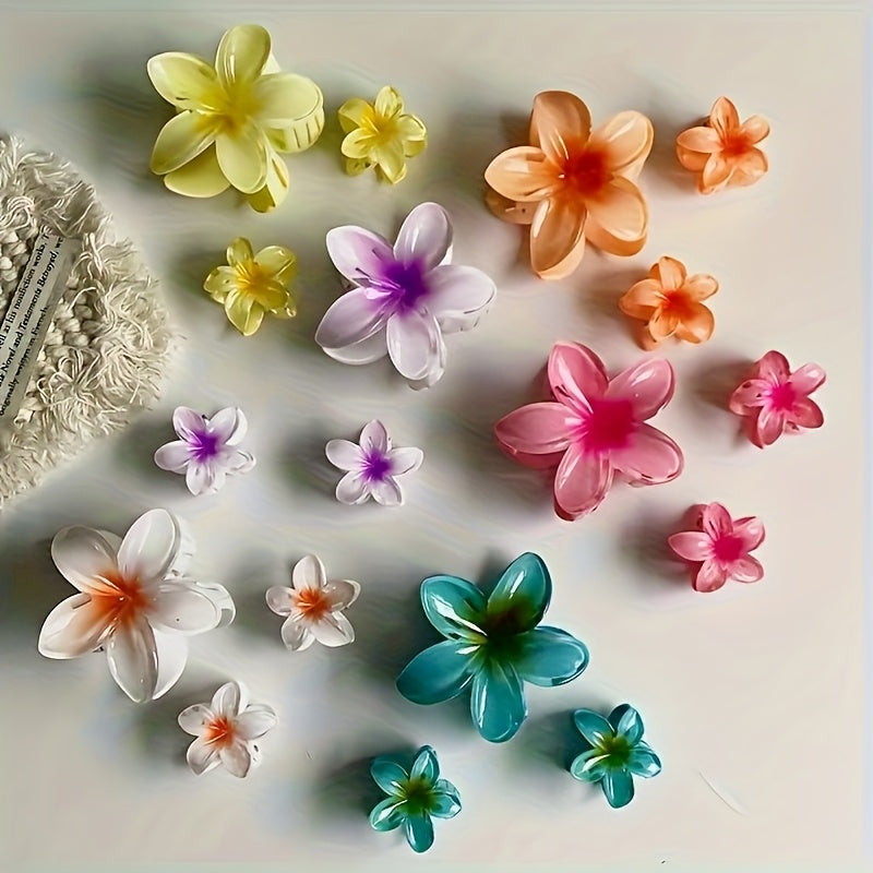 18pcs Egg Flower Hairpins, Six Large Twelve Small Gradient Candy Color Flowers, Fashionable Holiday Style - Suitable for Photography And Daily Use, Back Combed Ponytail Shark Clip Hair Accessories