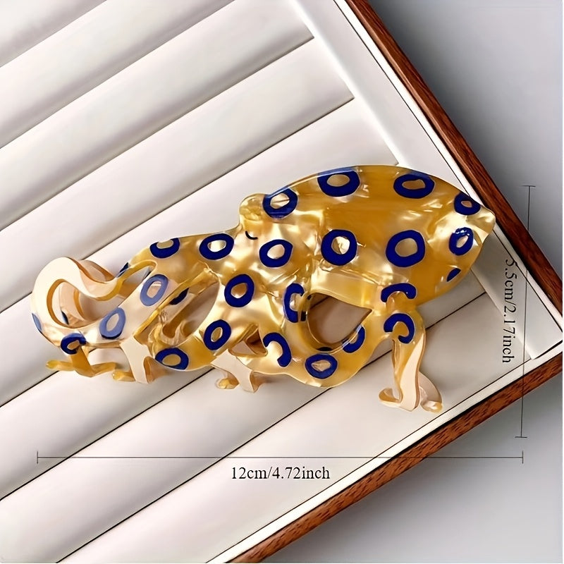 [Chic Octopus Hair Clip] Sleek Golden-Toned Octopus Blue Ring Hair Clip | Chic Acetic Acid Hair Accessory for Women, Versatile Hairpin for Stylish Updos and Themed Events