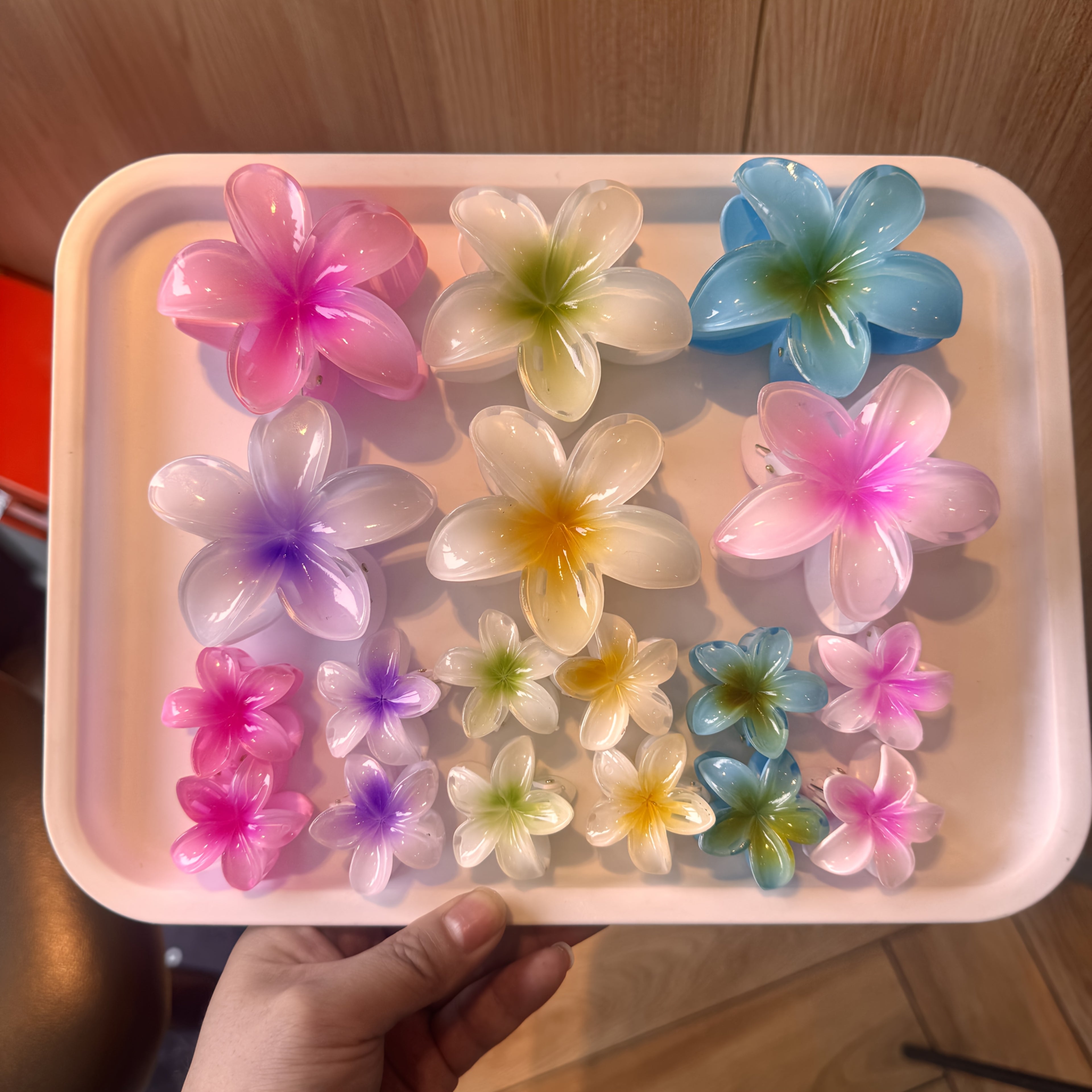 [Hawaiian Hibiscus Hair Clips] 18pcs Colorful Hawaiian Hibiscus Flower Hair Clips Set - Light Gradient, Durable Plastic, Sweet & Cute Women's Beach Vacation Accessories for Outings and Festivals