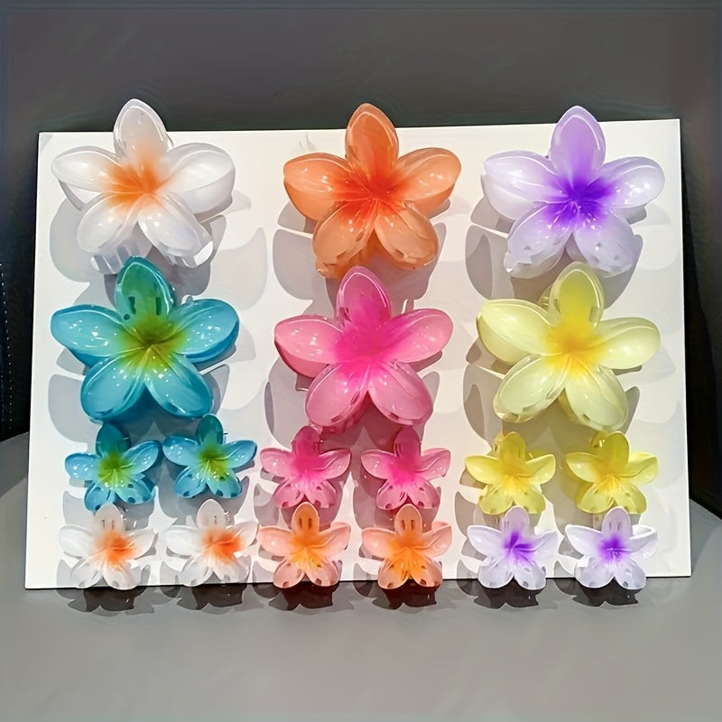 18pcs Egg Flower Hairpins, Six Large Twelve Small Gradient Candy Color Flowers, Fashionable Holiday Style - Suitable for Photography And Daily Use, Back Combed Ponytail Shark Clip Hair Accessories